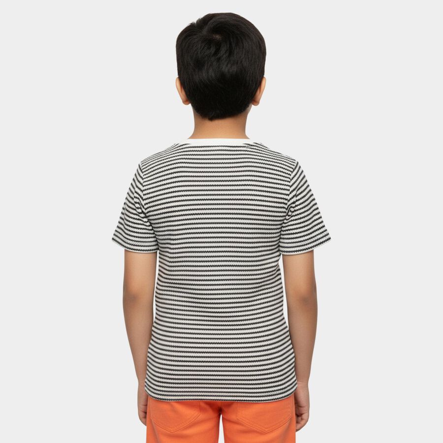 Boys Black Cotton Blend Round Neck Casual Graphic T-Shirt, Black, large