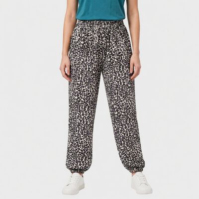 Women's Light Blue Relaxed Fit Leopard Print Harem Pants