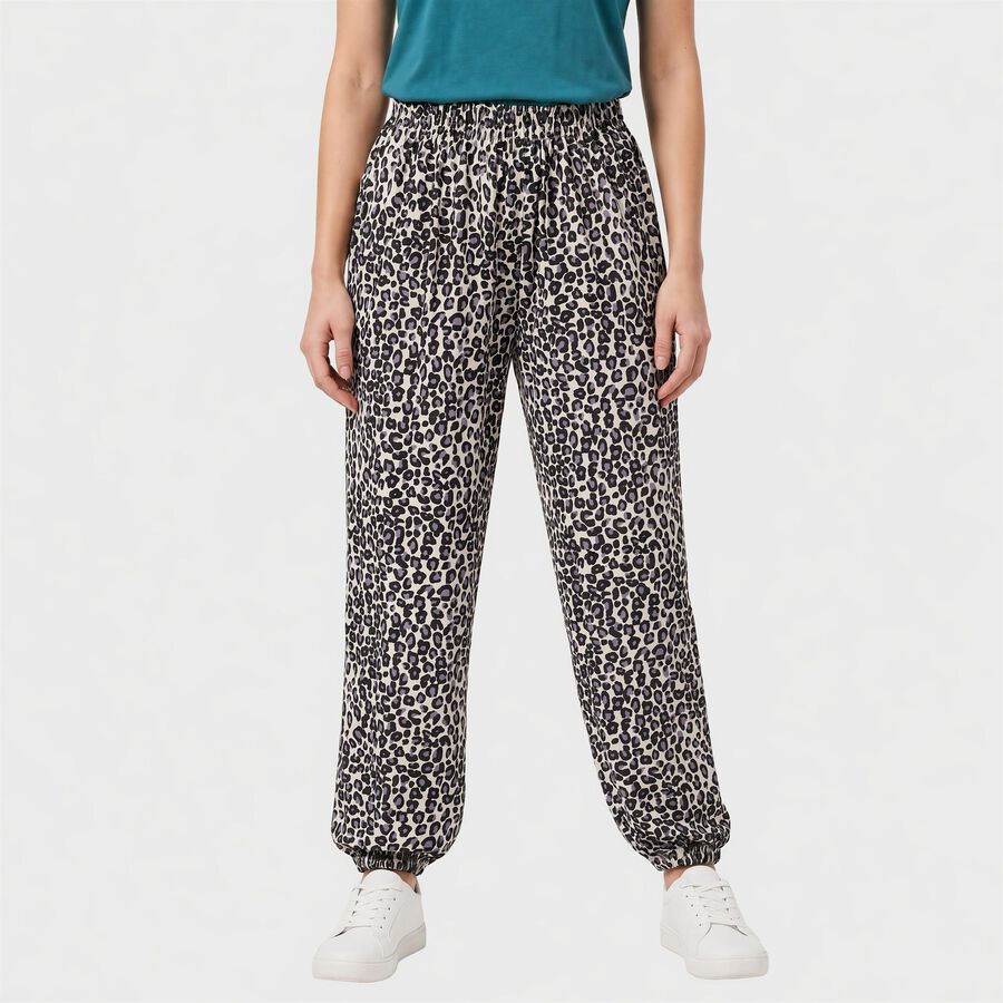 Women's Light Blue Relaxed Fit Leopard Print Harem Pants, हल्का नीला, large