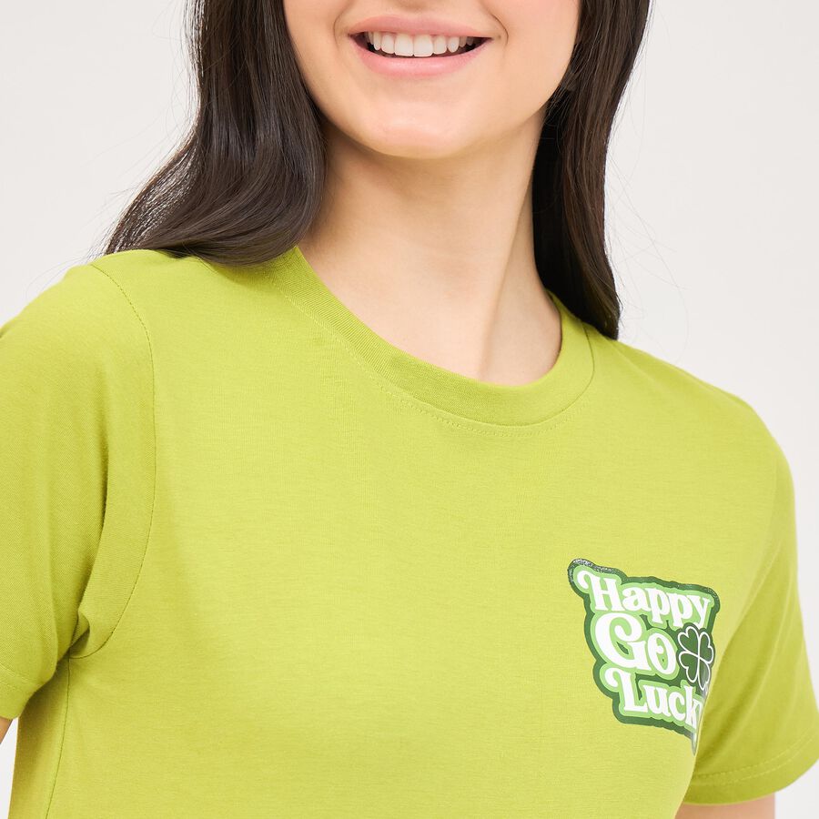 Women's Lime Green Cotton Round Neck T-Shirt, Lemon, large image number null