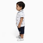 Infants' White Cotton Polo Neck Printed Baba Suit, नेवी ब्लू, small image number null