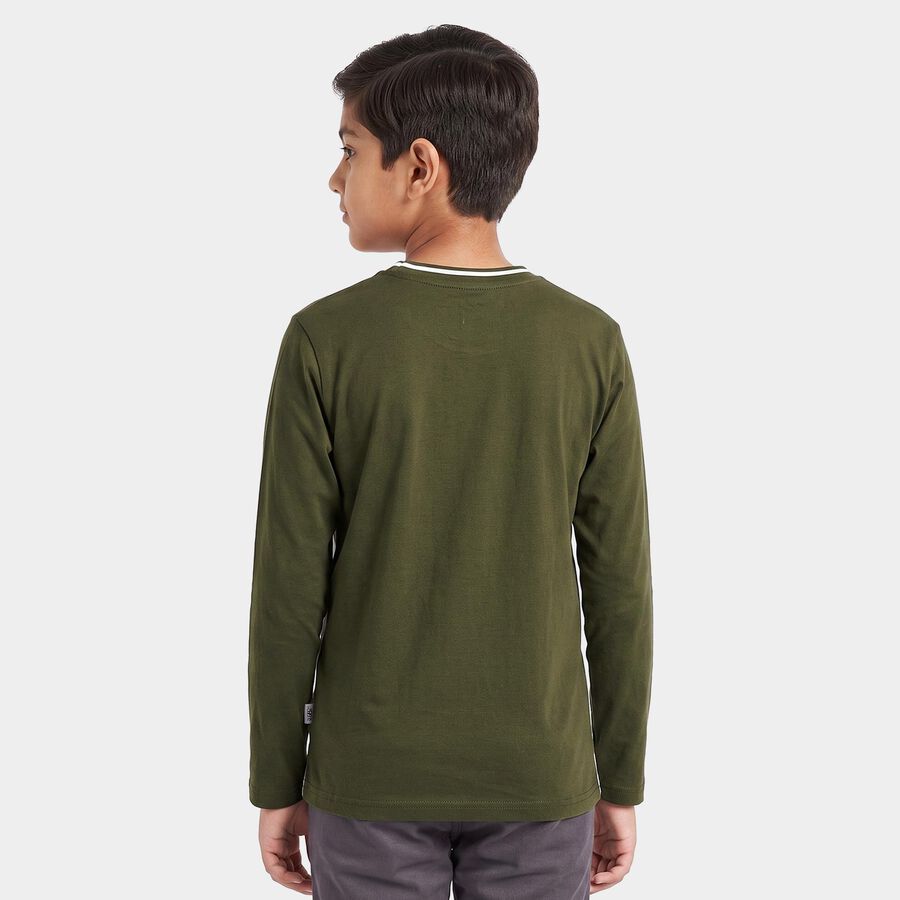 Boys Olive Green Round Neck Regular Boys T-Shirt, ओलिव, large
