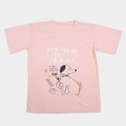 Girls Pink Round Neck Regular T-Shirt, हल्का गुलाबी, small