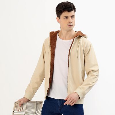 Men's Light Beige Hooded Casual Sweatshirt