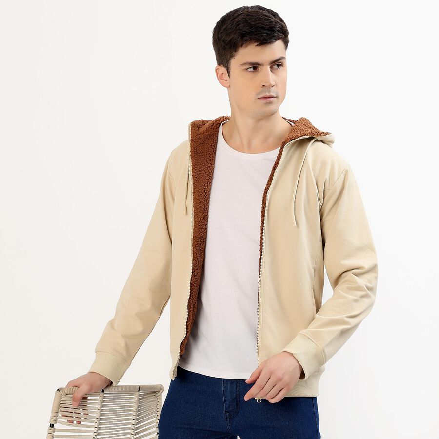 Men's Light Beige Hooded Casual Sweatshirt, गहरा पीला, large image number null
