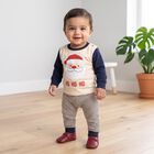 Infants' Beige 100% Cotton Round Neck Santa Graphic Print Baba Suit, Beige, small