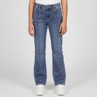 Girls' Stonewashed Blue Slim Fit Embellished Jeans