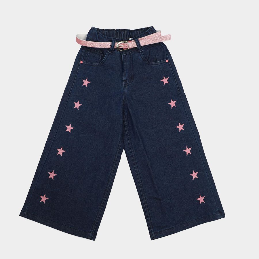 Girls Navy Blue Wide Leg Star Jeans, Dark Blue, large
