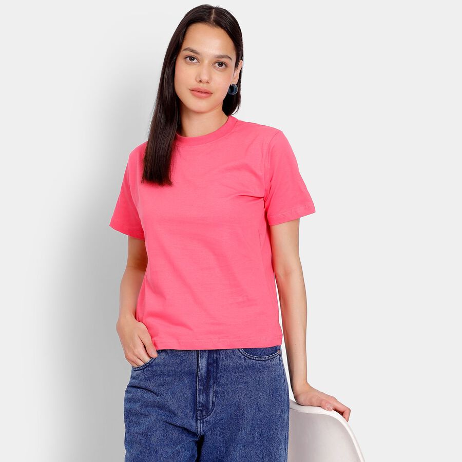 Ladies' 100% Cotton Round Neck T-Shirt, मूँगा (कोरल), large image number null