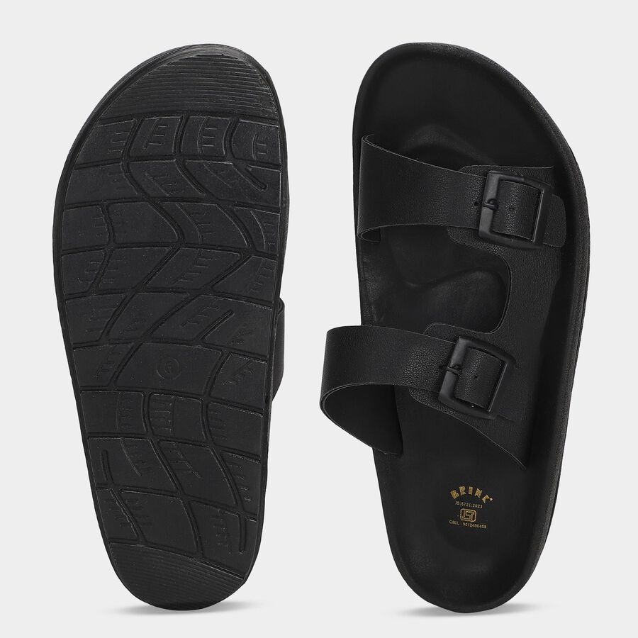 Men's Black Buckle Strap Slide Sandals, Black, large