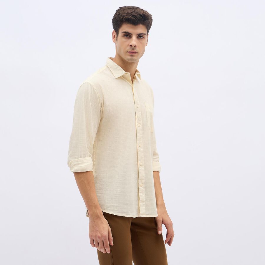 Men's Rich Eggshell White Cotton Classic Collar Casual Shirt, ऑफ व्हाइट, large