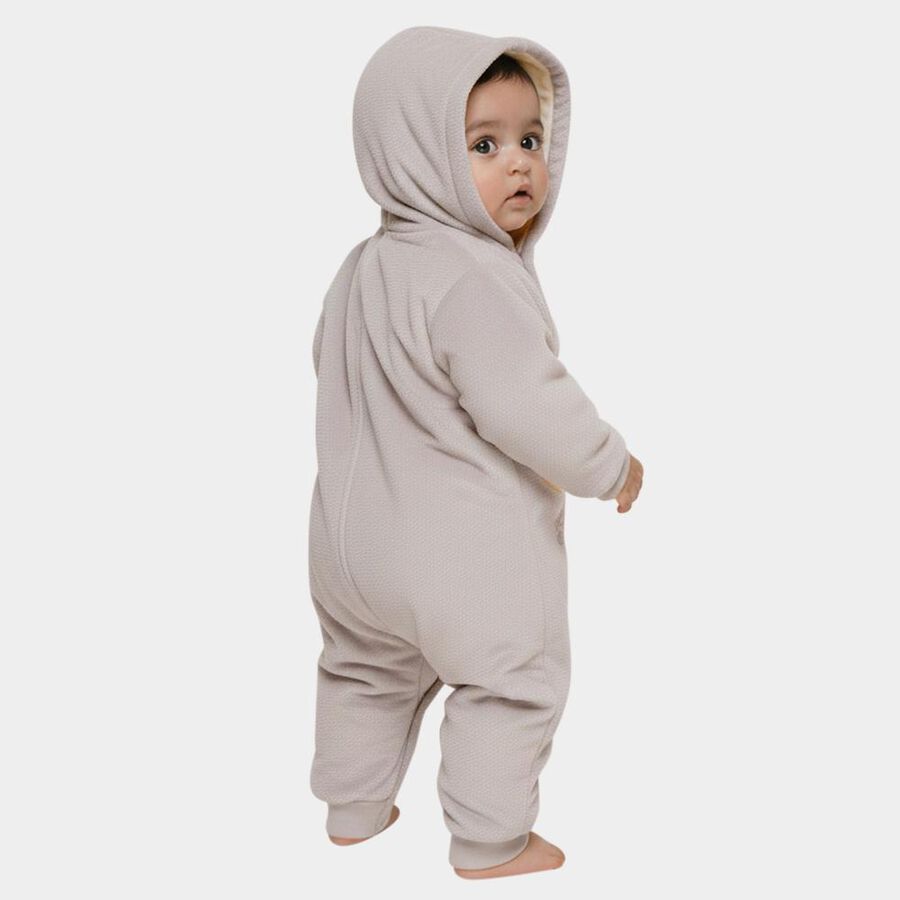 Infants' Light Grey Hooded Elephant Appliqué Baba Suit, हल्का ग्रे, large image number null