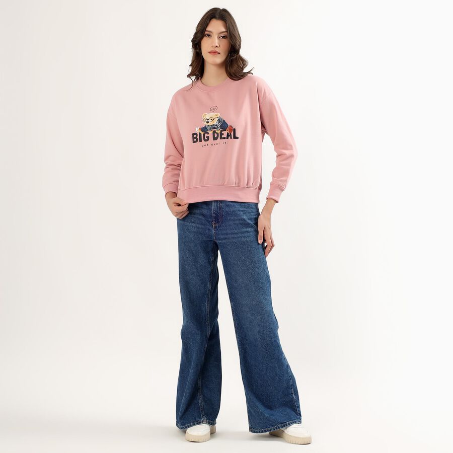 Women's Soft Dusty Pink Crew Neck Graphic Sweatshirt, गुलाबी, large image number null