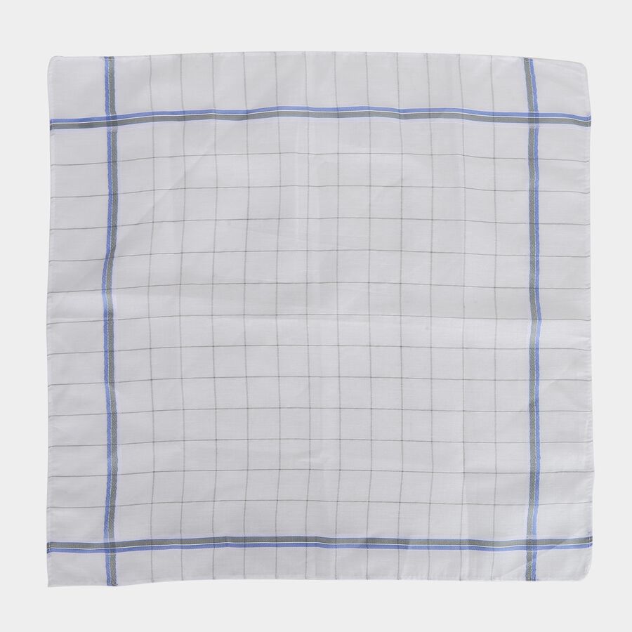 Men's White Checked Pack of 3 Handkerchief, Dark Grey, large
