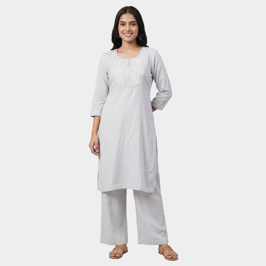 Women's Blue Round Neck Sleeveless Printed Kurta, Light Blue, large