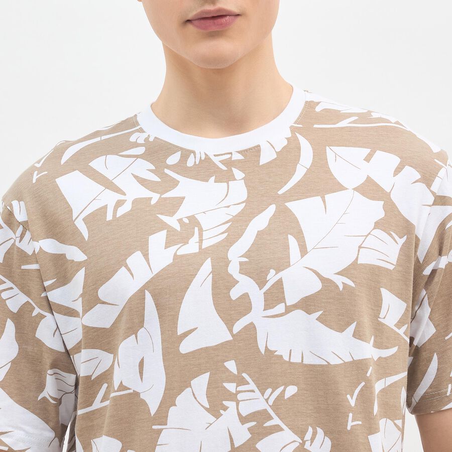 Men's Muted Khaki Cotton Round Neck Casual T-Shirt, Khaki, large