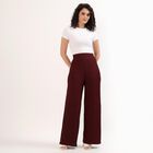 Women's Deep Maroon Wide-Leg Textured Track Pants, भूरा, small image number null