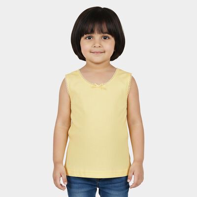 Girls Yellow Cotton Round Neck Minimalist Vest