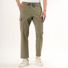 Men's Muted Olive Green Slim Fit Cargo Trousers, Light Green, small