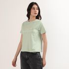 Women's Mint Green Cotton Round Neck Minimalist T-Shirt, हल्का हरा, small