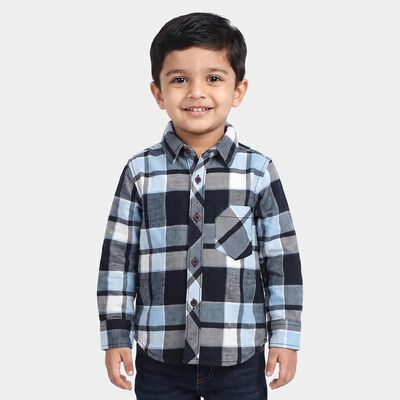 Boys' Light Blue Cotton Checked Regular Fit Shirt