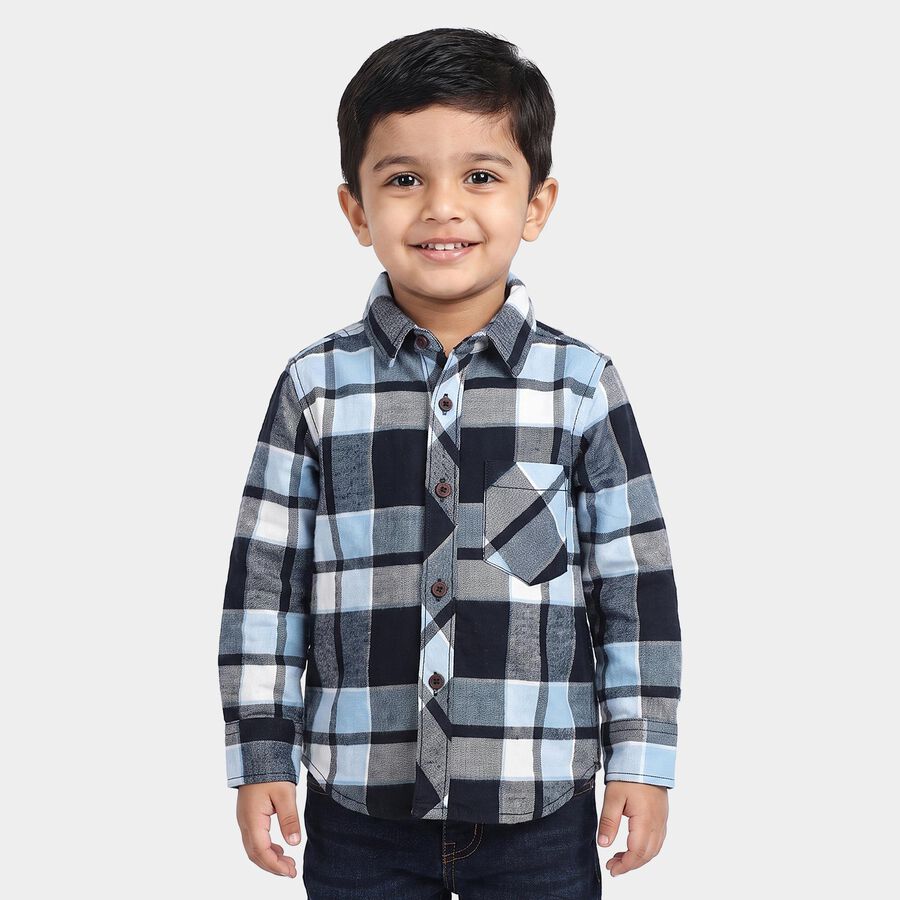 Boys' Light Blue Cotton Checked Regular Fit Shirt, Light Blue, large