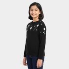 Girls Black Crew Neck Embroidered Pullover, काला, small
