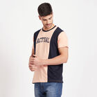 Cut & Sew Round Neck T-Shirt, Peach, small image number null