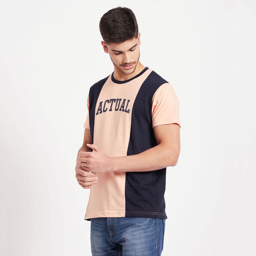 Cut & Sew Round Neck T-Shirt, Peach, large image number null