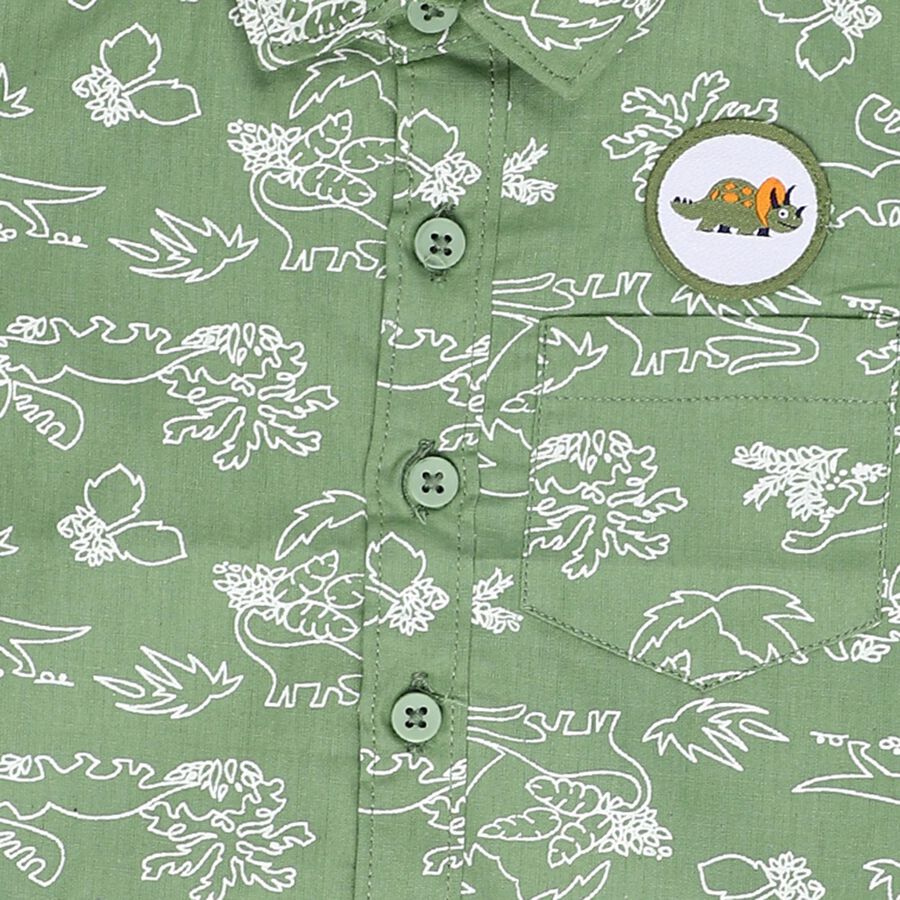 Infants Olive Green Cotton Half Sleeve Classic Collar Casual Shirt, Olive, large