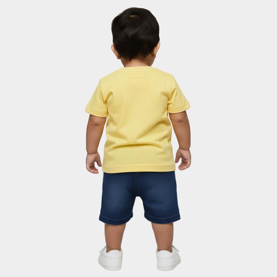 Infants' Yellow Cotton Round Neck Graphic Baba Suit, Yellow, large