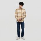 Men's Beige Cotton Long Sleeves Collar Casual Shirt, गहरा पीला, small