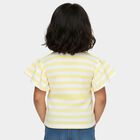 Girls Yellow Round Neck Ruffled Striped T-Shirt, Yellow, small