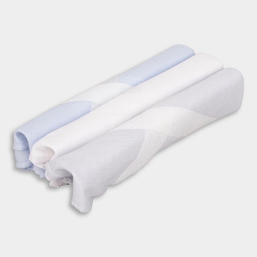 Men's White and Light Blue Checked Pack of 3 Handkerchief, Light Blue, large
