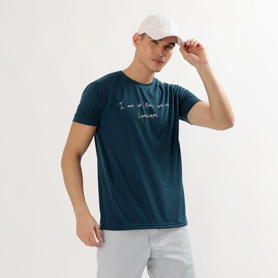 Men's Deep Teal Round Neck Printed T-Shirt