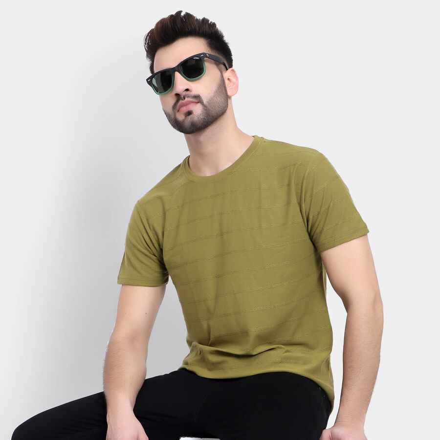 Solid Round Neck T-Shirt, Olive, large image number null