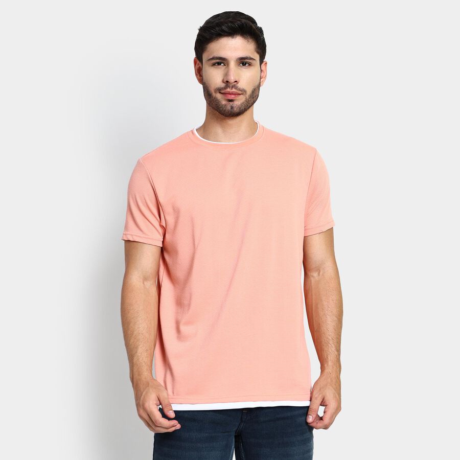 Men's Round Neck Half Sleeves T-Shirt , Coral, large image number null