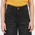 Girls' Black Relaxed Fit Cargo Jeans, Black, small
