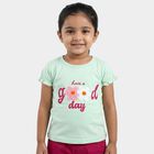 Girls' Light Green Cotton Round Neck Graphic T-Shirt, हल्का हरा, small