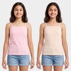 Girls Pink Cotton Square Neck Sleeveless Vest, हल्का गुलाबी, small