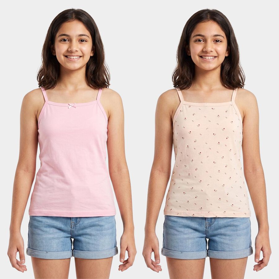 Girls Pink Cotton Square Neck Sleeveless Vest, हल्का गुलाबी, large