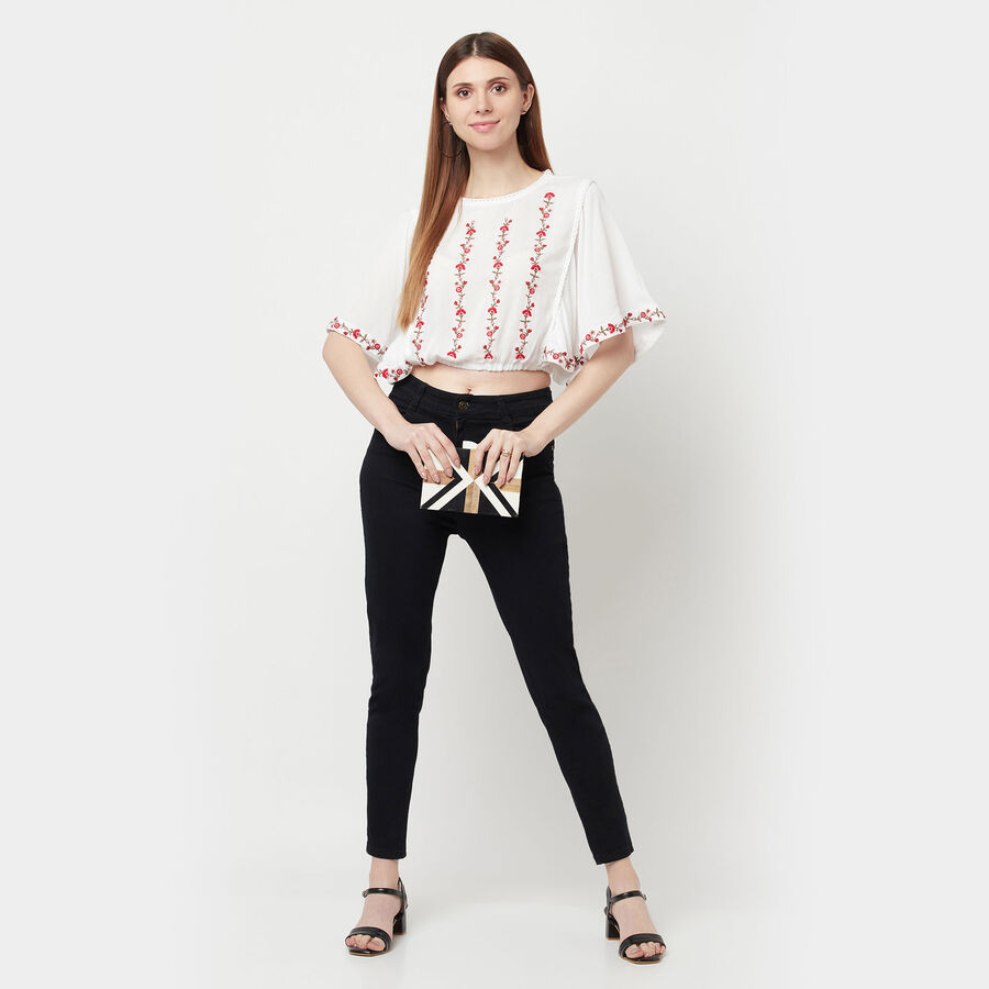 Embellished 3/4th Sleeves Top, White, large image number null