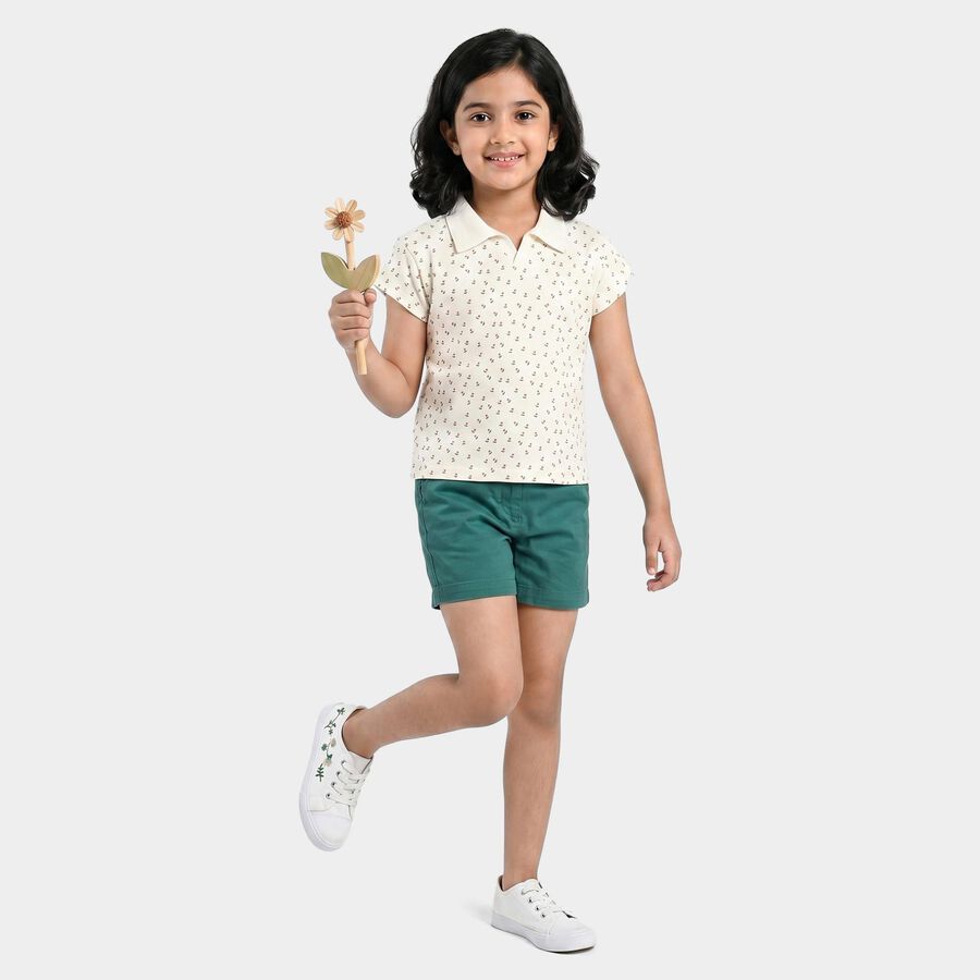 Girls Off White Polo Neck Polo T-Shirt, ऑफ व्हाइट, large