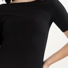 Women's Jet Black Round Neck Minimalist Top, Black, small