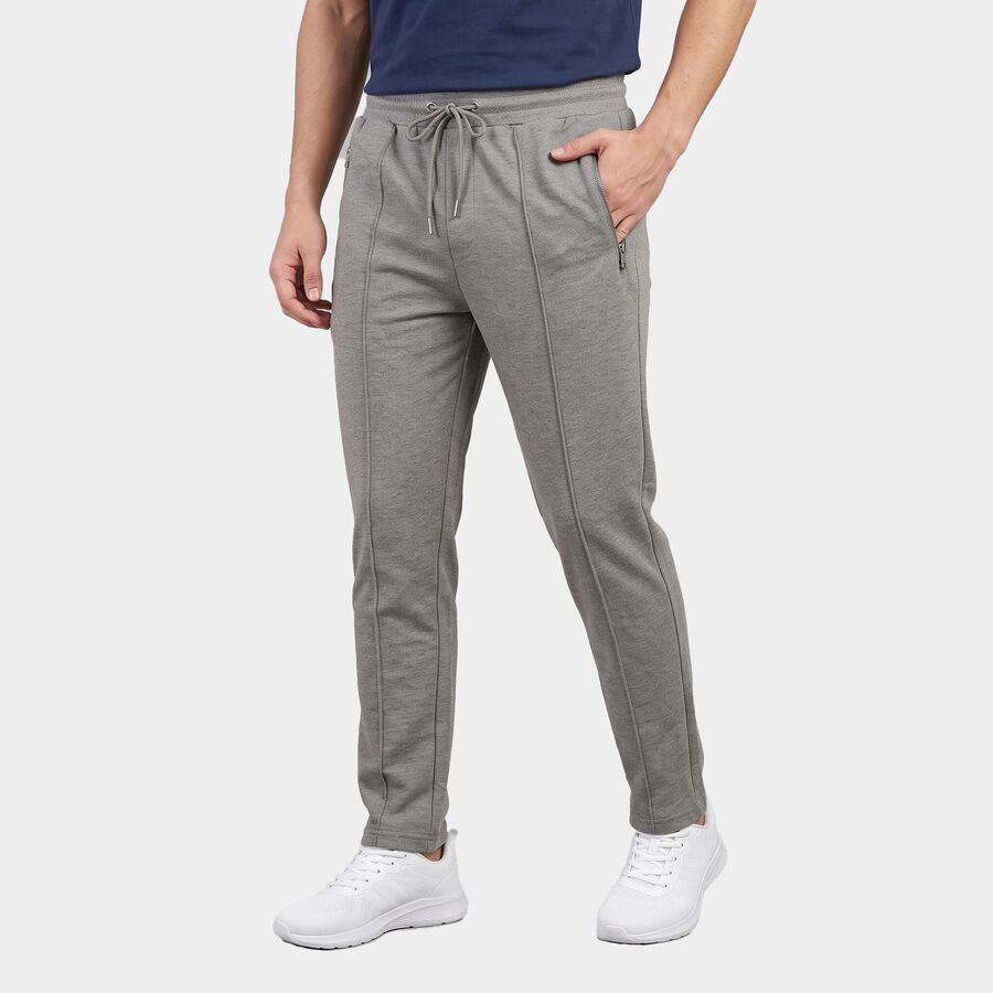 Men's Grey Slim Fit Zip Pocket Track Pants, मिश्रित हल्का ग्रे, large