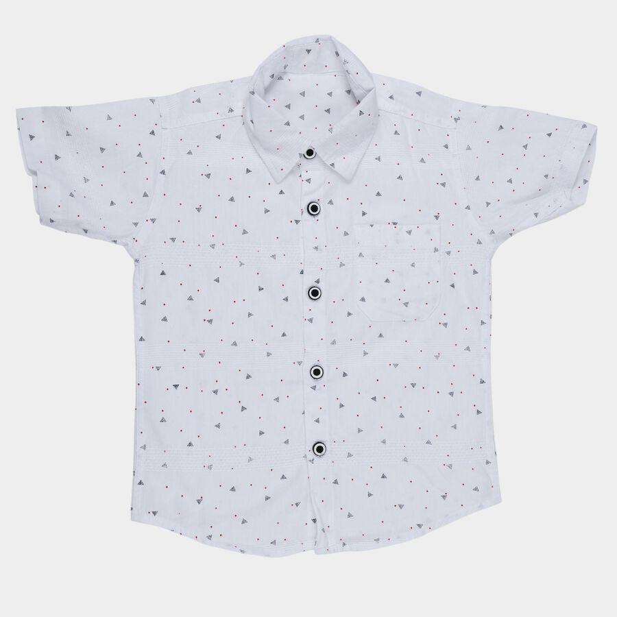 Boys White Cotton Half Sleeve Classic Casual Shirt, White, large
