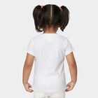 Girls White Cotton Round Neck Graphic T-Shirt, सफ़ेद, small