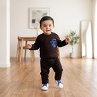 Infants' Brown Round Neck Graphic Baba Suit, Brown, small