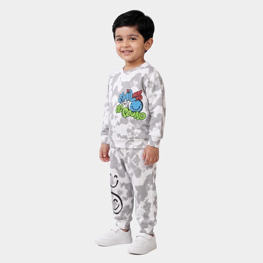Boys Grey Crew Neck Graphic Print Baba Suit, Light Grey, large