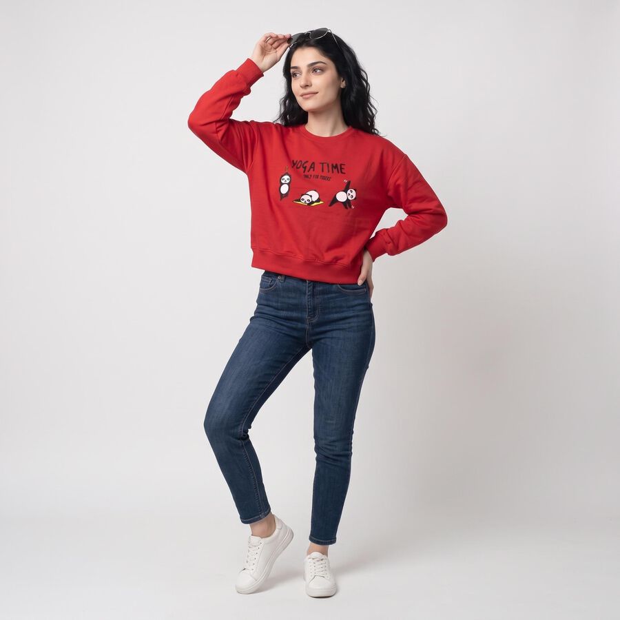 Women Fuchsia Crew Neck Graphic Print Sweatshirt, रानी (फ्यूशिया), large